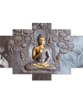 Set of Five Gautam Buddha 3D Wall Painting with Frame for Home Decoration (75 X 43 CM)(Multicolor)
