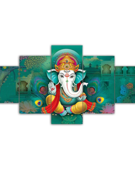 EthnicGalaxy Set Of 5 Ganesha Lord Ganesh Ji Religious Framed Wall Paintings For Home Decorations, Living Room, Hall, Office, Gifting, Big Size Wall Décor (75 X 43 CM)