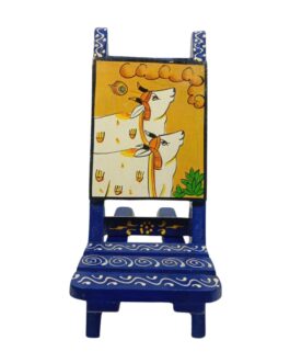 Handcrafted Wooden Chair Mobile Stand – Kamdhenu Design, Blue, 23.5×9.5cmx4cm