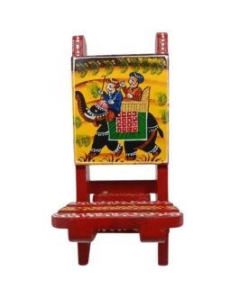 Wooden Chair Mobile Stand – Elephant Design, Red, 23.5cm x 9.5cm x 4cm