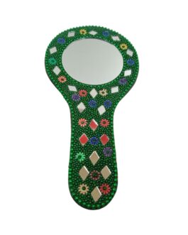 Decorative Handmade Vanity Mirror with Lac Work, Round, Green, Easy to Carry