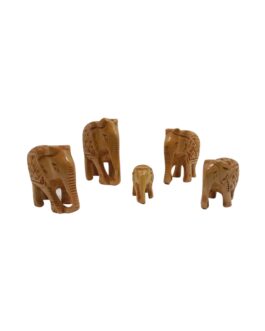 Handcrafted Wooden Elephant Family Figurines, Set of 5, Plain Design