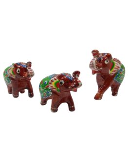 Handcrafted Paper Mache Elephant Family Figurines, Set of 3, Maroon