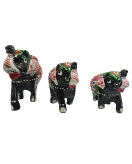 Handcrafted Paper Mache Elephant Family Figurines, Set of 3, Black