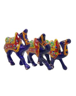 Handcrafted Paper Mache Camel Family Figurines, Set of 3, Violet