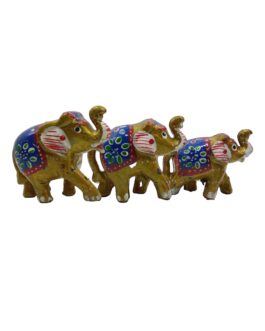 Handcrafted Paper Mache Elephant Family Figurines, Set of 3, Golden Color