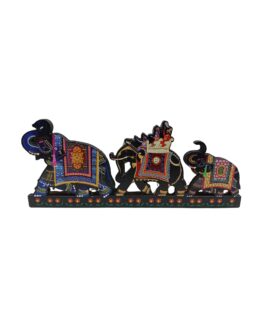 Handcrafted Indian Elephant Caravan Fridge Magnet Decor Piece, 15.5 x 6.5 x 0.5 cm