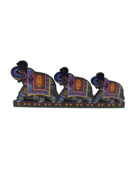 Handcrafted Indian Triple Elephant Caravan Fridge Magnet Decor Piece, 15.5 x 6.5 x 0.5 cm