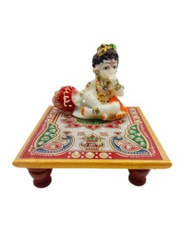 Handcrafted Marble Chowki with Krishna Idol, 10 x 10 x 3 cm Chowki, 8 x 4 x 7 cm Krishna Idol