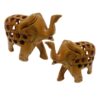 Hand Carved Wooden Undercut Jali Elephant Figurine, Greeting, 5 cm, Pack of 2 2 2 8