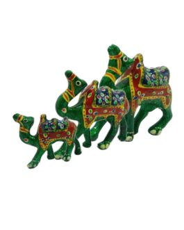 Handcrafted Paper Mache Camel Family Figurines, Set of 3, Green