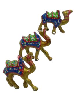 Handcrafted Paper Mache Camel Family Figurines, Set of 3, Golden