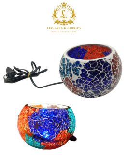 Crystal Tealight Moroccan Style LED Decorative Lamp, Blue and Red Mosaic Design