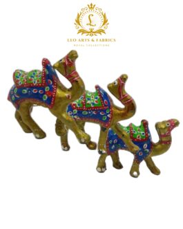 Handcrafted Paper Mache Camel Family Figurines, Set of 3, Golden