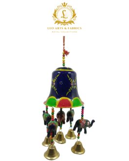 Handcrafted Large Wind chime, Navy Blue, with Multicolored Elephants, Bells, 30cm