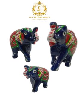 Handcrafted Paper Mache Elephant Family Figurines, Set of 3, Navy Blue