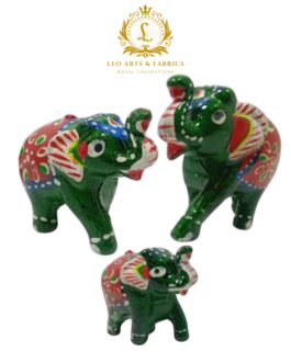 Handcrafted Paper Mache Elephant Family Figurines, Set of 3, Green