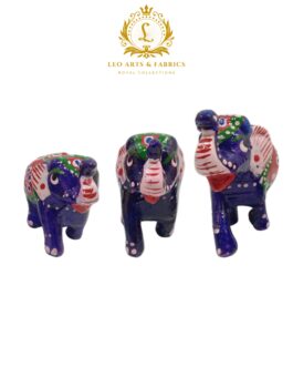 Handcrafted Paper Mache Elephant Family Figurines, Set of 3, Violet