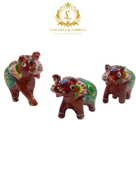 Handcrafted Paper Mache Elephant Family Figurines, Set of 3, Maroon