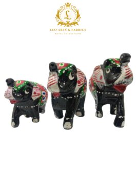 Handcrafted Paper Mache Elephant Family Figurines, Set of 3, Black