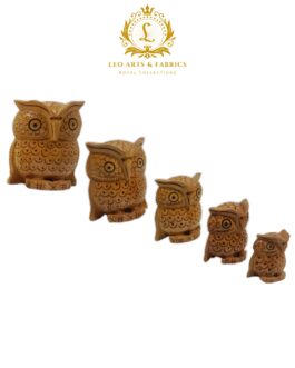 Handcrafted Wooden Owl Family Figurines, Set of 5, Plain Design, 3.5-8cm