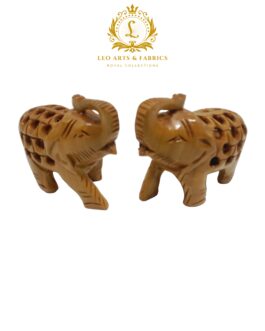 Hand Carved Wooden Undercut Jali Elephant Figurine, Salute, 5 cm, 7cm x 3.5cm x 5.5cm, Pack of 2