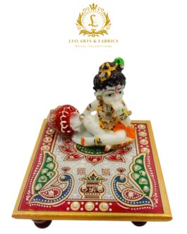 Handcrafted Marble Chowki with Krishna Idol, 10 x 10 x 3 cm Chowki, 8 x 4 x 7 cm Krishna Idol