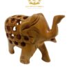 Hand Carved Wooden Undercut Jali Elephant Figurine, Greeting, 5 cm, Pack of 2 3 4 9