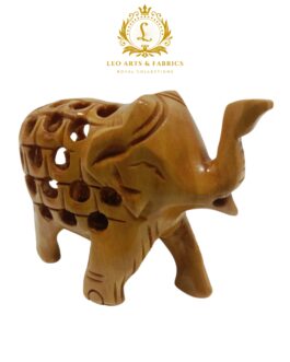 Hand Carved Wooden Undercut Jali Elephant Figurine, Greeting, 5 cm, Pack of 2