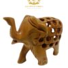 Hand Carved Wooden Undercut Jali Elephant Figurine, Greeting, 5 cm, Pack of 2 4 5 11