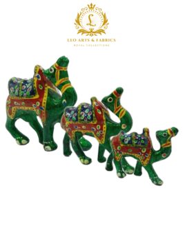 Handcrafted Paper Mache Camel Family Figurines, Set of 3, Green