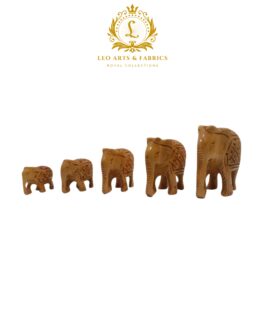 Handcrafted Wooden Elephant Family Figurines, Set of 5, Plain Design