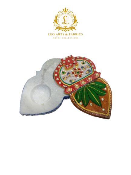 Handmade Marble Meenakari Chopda Kalash, 13cm x 8cm x 3cm - Image 5