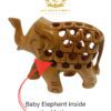 Hand Carved Wooden Undercut Jali Elephant Figurine, Greeting, 5 cm, Pack of 2 5 6 9