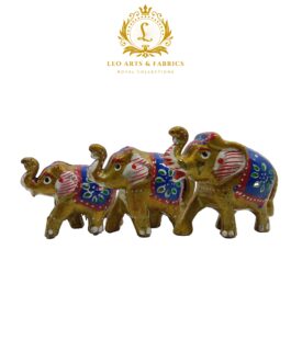 Handcrafted Paper Mache Elephant Family Figurines, Set of 3, Golden Color