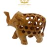 Hand Carved Wooden Undercut Jali Elephant Figurine, Greeting, 5 cm, Pack of 2 7 8 7
