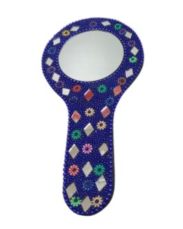 Decorative Handmade Vanity Mirror with Lac Work, Round, Blue, Easy to Carry