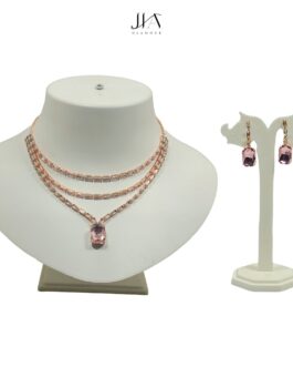 Jia Glamour – Handcrafted Rose Gold Plated AD Necklace Set with Earrings – Pink Stones, Suited for Party Casual Formal for Women