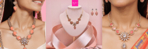 Rosy Premium, a stunning handcrafted necklace set in rose gold plating - Neelambari Creations www.ethnicgalaxy.com