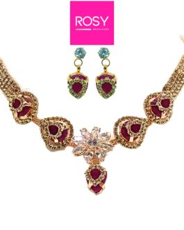 Rosy Premium – Handcrafted Rose Gold Plated Necklace Set with Earrings, Red