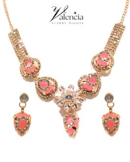 Handcrafted Rose Gold Plated Necklace Jewellery Set with Heart Shaped Pendant and Earrings Suited for Party Casual Formal for Women