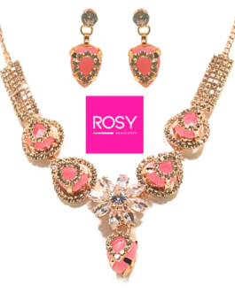 Rosy Premium – Handcrafted Rose Gold Plated Necklace Jewellery Set with Heart Shaped Pendant and Earrings