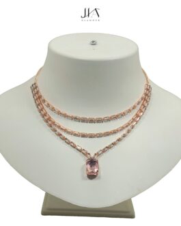 Jia Glamour – Handcrafted Rose Gold Plated AD Necklace Set with Earrings Pink