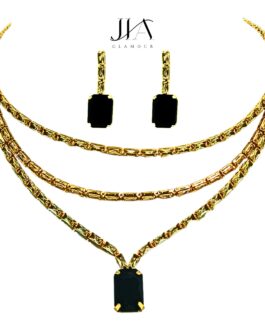 Jia Glamour – Handcrafted Rose Gold Plated Necklace Set with Earrings Black