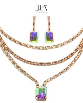 Jia Glamour – Handcrafted Rose Gold Plated AD Necklace Set with Earrings Multiglow