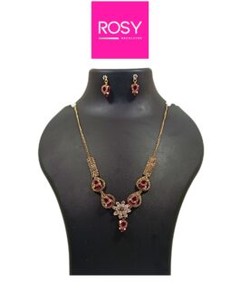 Rosy Premium – Handcrafted Rose Gold Plated Necklace Set with Earrings, Red