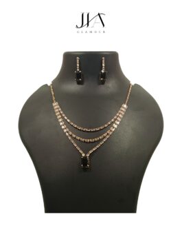 Jia Glamour – Handcrafted Rose Gold Plated Necklace Set with Earrings Black