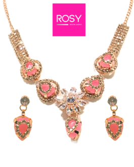 Rosy Premium – Handcrafted Rose Gold Plated Necklace Jewellery Set with Heart Shaped Pendant and Earrings