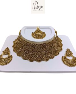 Fiza Handcrafted Gold Plated Necklace Jewellery Set with Earrings And Mangtika, AD Brown