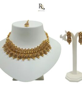 R&B Handcrafted Gold Plated Necklace Set with Earrings And Mangtika, Suited for Party Wedding Festive for Women